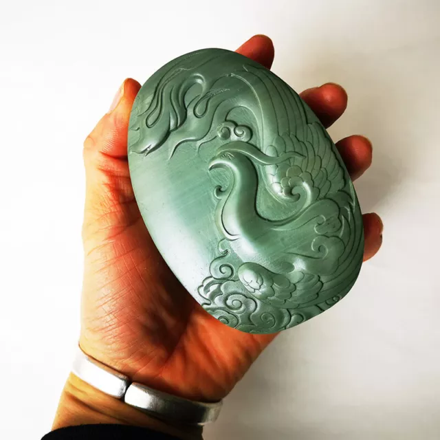 4" Chinese Ink Natural Original Stone Hand-carved Phoenix Inkstone Inkslab