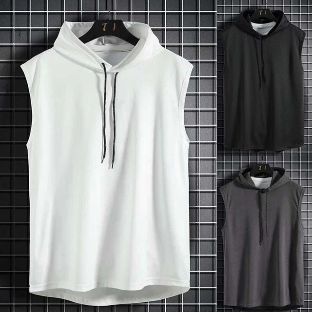Men Workout Hooded  Tops  Bodybuilding Muscle T Shirt  Sleeveless Gym Hoodies