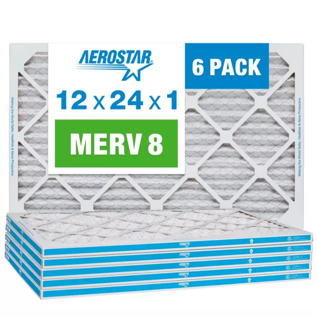 12x24x1 MERV 8 Pleated Air Filter, AC Furnace Air Filter, 6 Pack