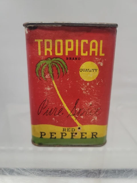 Antique 1867 - 1900 Jewett & Sherman Tropical Brand Pure Spice Red Pepper Tin