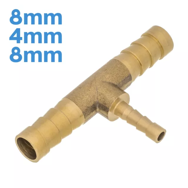 Brass 8mm - 4mm - 8mm 3 Way Barbed Tee Splitter Fitting Tubing Hose Connector