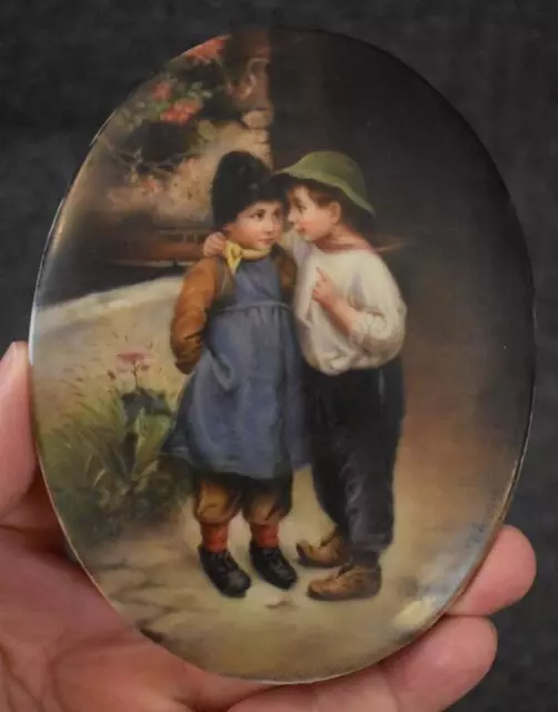 Charming Hutschenreuther Wagner Signed Hand Pntd Porcelain Plaque Titled Secret