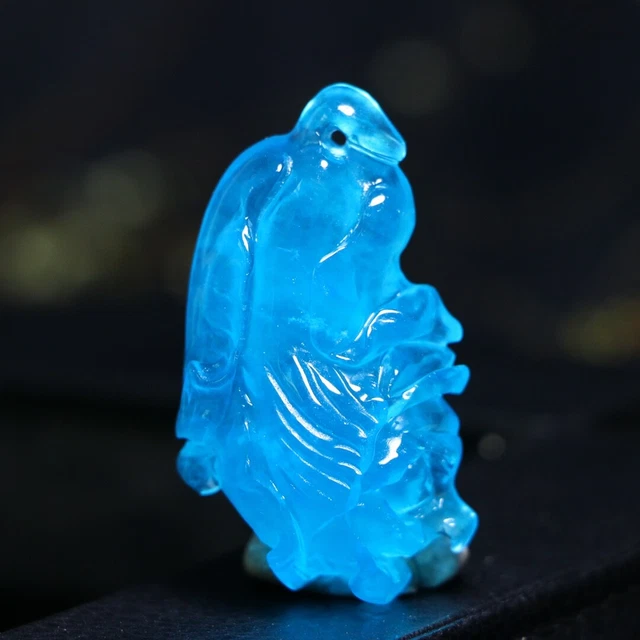 Perfect High Ice Blue Jade Precision Hand Carved Chinese Cabbage Pendant m214