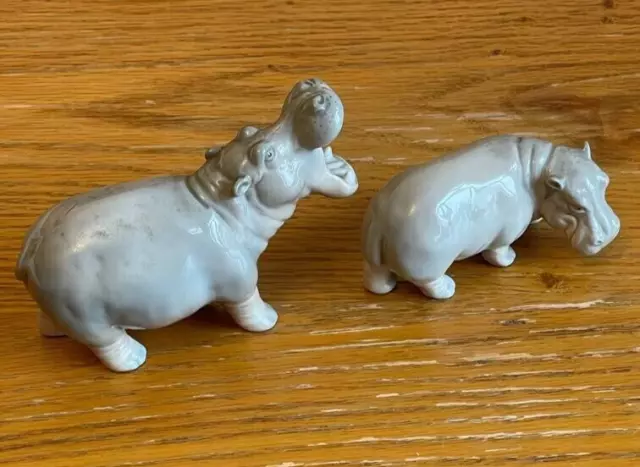 Otagiri Pair Of Vintage John Jenkins Porcelain Hippo Figurines - Made in Japan