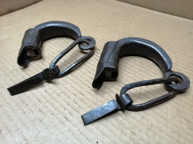 Antique Collectible Primitive Vintage Hand Forged Shackles, Wrought Iron.