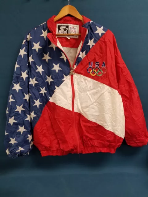 Vintage 90s Starter Olympics USA Flag Windbreaker Jacket Men's Size XL