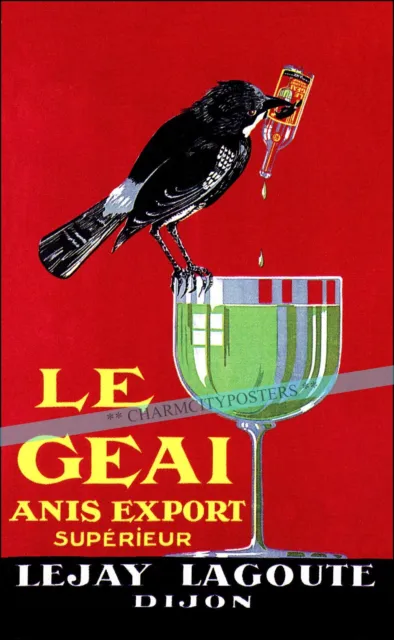 Le Geai Anis Export 1945 Dijon France  Vintage Poster Print Art Retro Style Ad