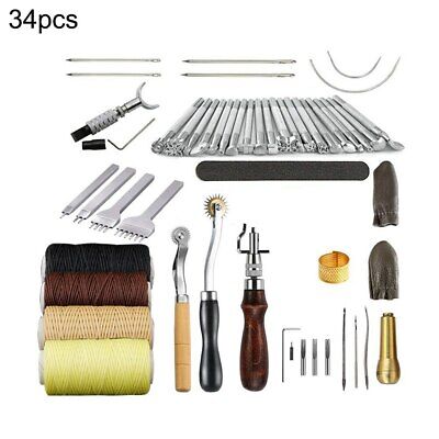 34PCS Kit de herramientas de coser cuero sillín de trabajo de Artesanía Costura grabado groovr Traje