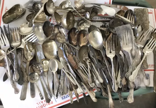 HUGE LOT 130 Silverplate Serving Pieces Silver Scrap Crafts Resell Use Weddings