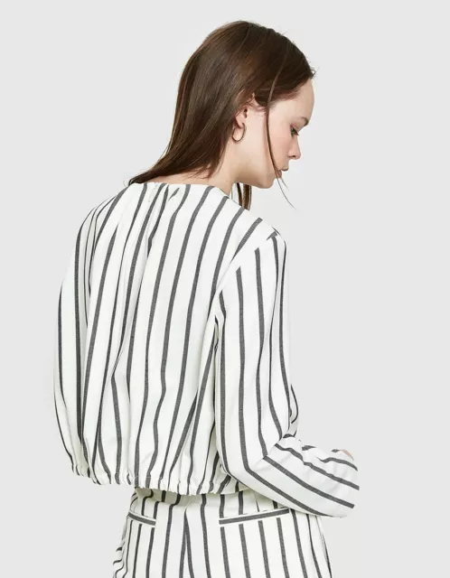 NWT $450 Tibi Lucci Stripe Sculpted Long Sleeve Twill Cropped Blouse Top XXS XSS