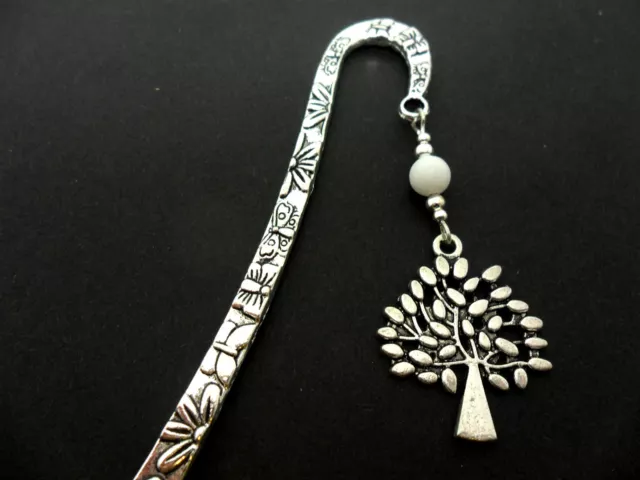 A Tibetan Silver  Tree Of Life Charm & White Jade  Bead  Bookmark. New.
