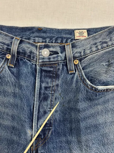 Levis 501 skinny jeans 28 women white oak cone denim selvedge big e distressed 2