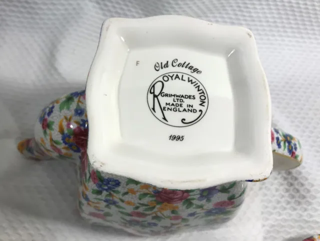 Royal Winton Grimwades Old Cottage Chintz 1995 Teapot With Instructions 11