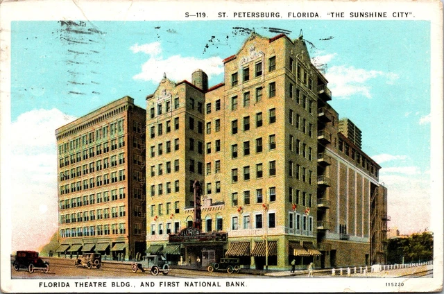 Vtg St Petersburg FL Florida Theatre Building First National Bank 1920s Postcard