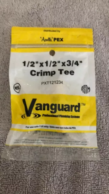 VANGUARD CRIMP TEE 1/2" x 1/2" x 3/4" PXT121234 PEX Plumbing  NEW