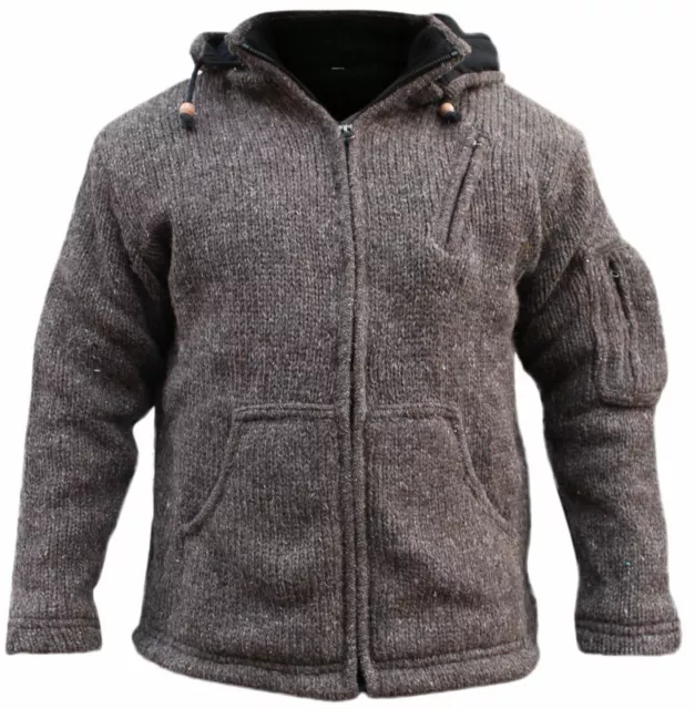 Mens Detachable Hoodie Hippie Jacket festival fleece Lined Winter Jumper