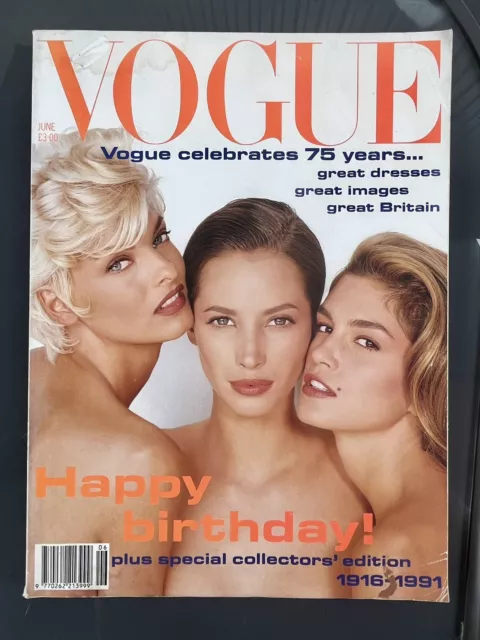 VOGUE Magazine 1991 UK 🙂 Ikonisches Cover von Cristy, Linda und Cindy von Herb Ritts. SELTEN