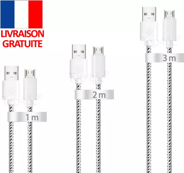 Chargeur Pour Huawei Honor Ascend G P Y Renforce Cable Micro Usb Universel Blanc