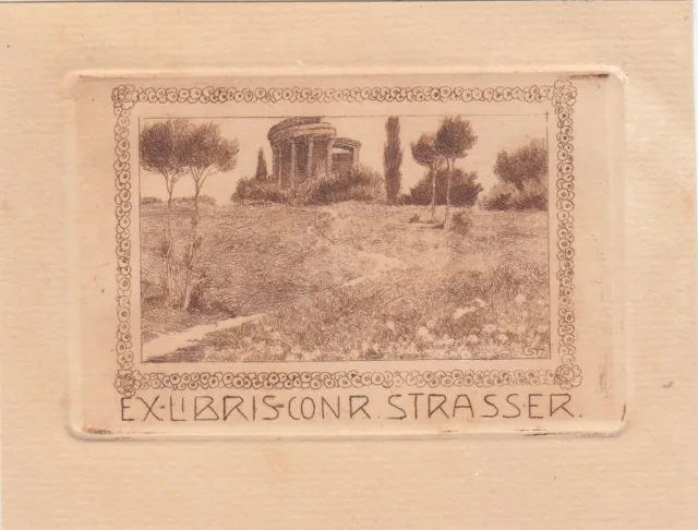 Exlibris Bookplate Etching Conrad Strasser 1876-1954 Ipse Ruins Rundtempel