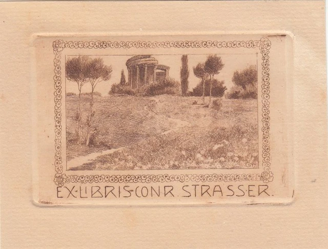 Exlibris Bookplate Etching Conrad Strasser 1876-1954 Ipse Ruins Rundtempel