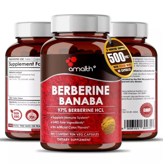 Berberine HCl + Extrait de Banaba 500mg 90 Capsules Amalthe de Glycémie...