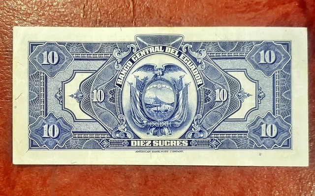 ECUADOR ~10 SUCRES 1941 ~ P-92a ~ SCARCE TYPE ~ CHOICE FRESH EXTREMELY FINE NOTE 2