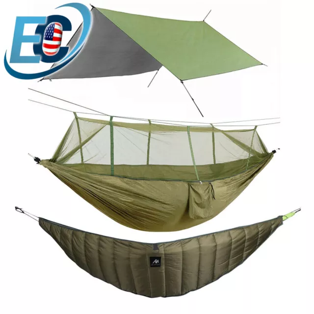 Camping Hammock with Mosquito Net & Under Quilt Blanket & Rainfly Cover Tarp