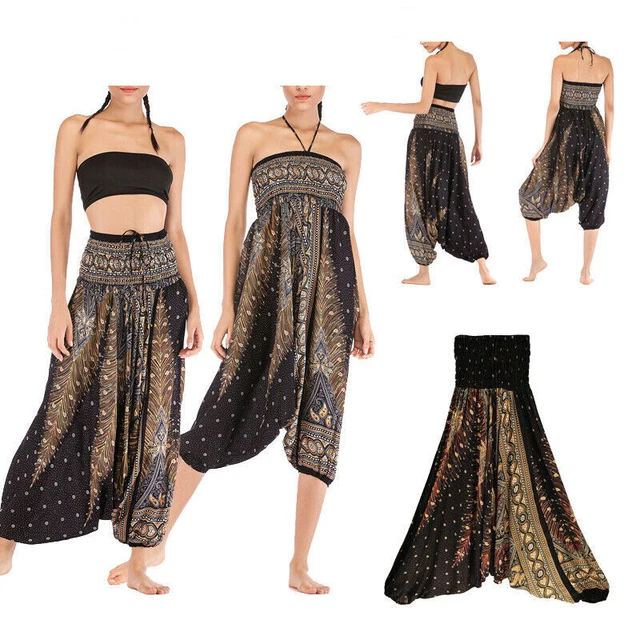 Femme Baggy Sarouel Pantalon Fashion Imprimé Doux Casual Pantalon Boho Hippie Thailande Taille Haute Yoga Pants Abricot One Size