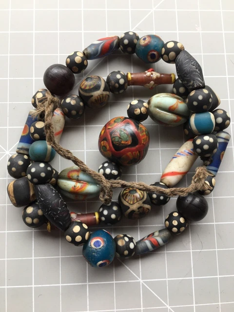 Antique Vintage  African Trade Glass  Currency Beads Necklace Big Variety 128g