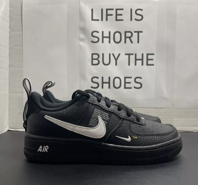 NIKE AIR FORCE 1 LV8 Utility GS Overbranding Black AR1708-001 Size 5.5Y  B-Grade $109.99 - PicClick