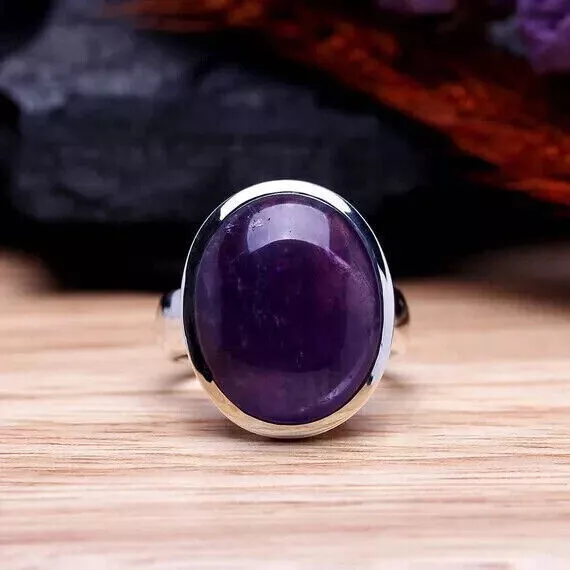 Solid 925 Sterling Silver Natural Purple Amethyst Jewelry Men's Ring Boys  X-101
