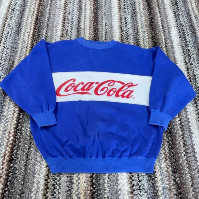 Vintage Coca Cola Sweatshirt Men Small Blue Crew Neck Sweater 90s Y2K Soda Coke