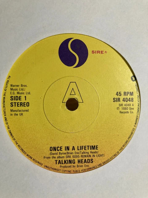 Talking Heads Once In A Lifetime Classic 1981 Pop New Wave 7" Vinyl Record