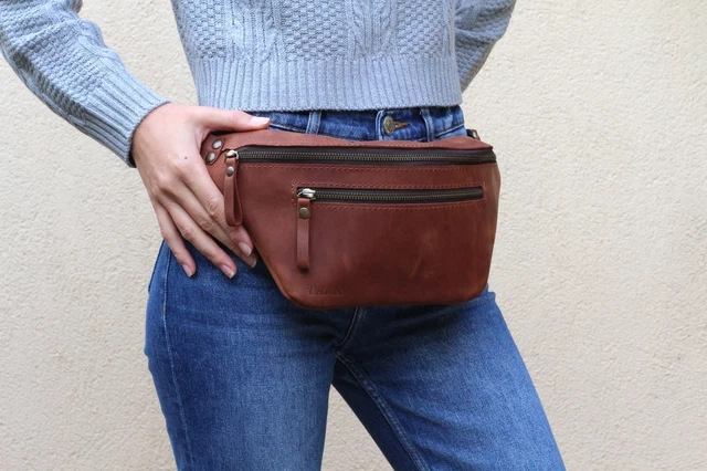Sac Banane Femme En Cuir Beige - Marque Velours - Taille Moyenne - Fait Main