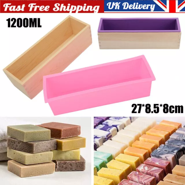 1200ml Wood Loaf Soap Moulds w/ Silicone Mold Baking Cake Making Wooden Box DIY