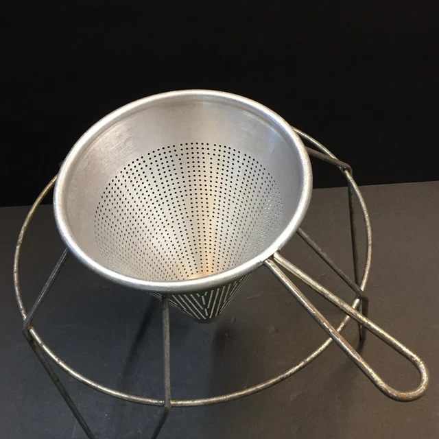 VINTAGE CONE TOMATO Strainer Colander Food Sieve Aluminum w/Stand