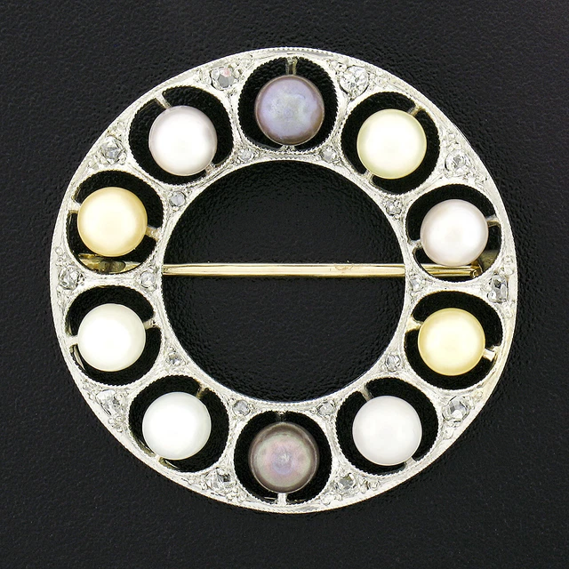 Broche Rétro Argentée – Couronne De Perles Nacrées Et Cristaux – Couleur Parme