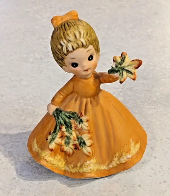 Vintage 1974 Josef Originals George Good Porcelain Girl Figurine Orange Dress