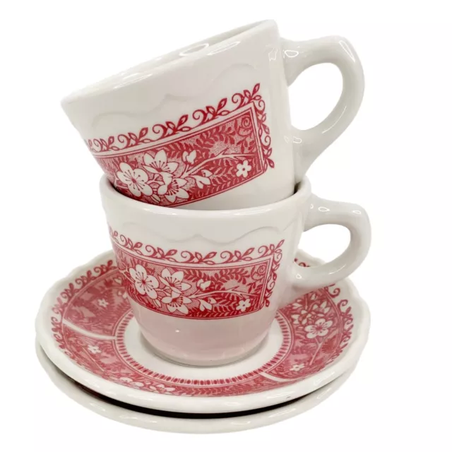 Syracuse China Strawberry Hill Cup Saucer Set of 2 Restaurant Ware Vintage USA