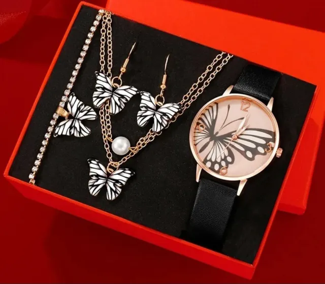 Ensemble coffret bijoux / montre à quartz avec boîte-cadeau pour femme