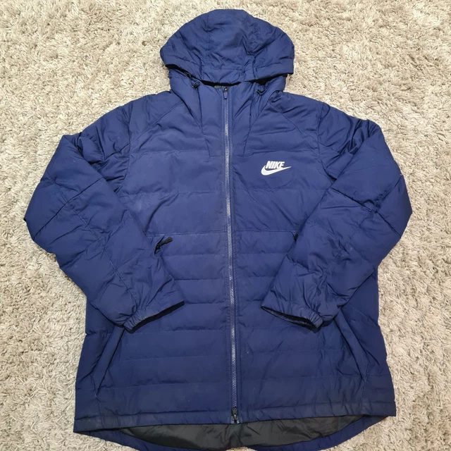 Nike Jacket Mens 2XL XXL Blue Puffer Quilted Down Coat NSW Padded Hooded Winter