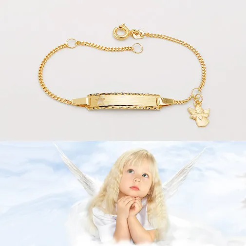 Baby Taufe Schutz Engel Stern Ident Armband mit Gravur Name Datum Echt Gold 333