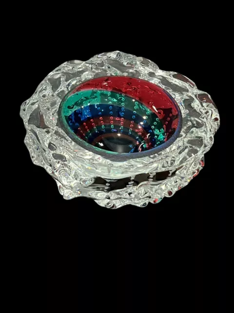 Leon Applebaum Signed Controlled Bubbles Kaleidoscope Glass NonTraditional Bowl