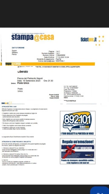 biglietto concerto liberato