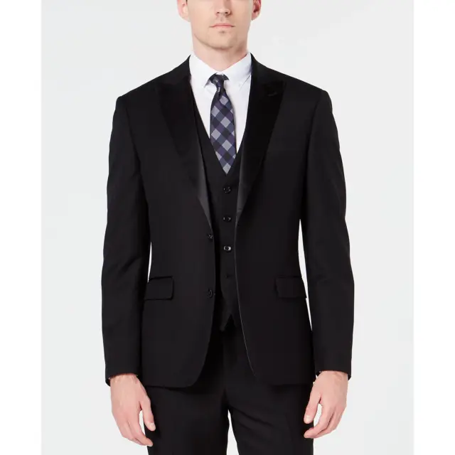 RYAN SEACREST DISTINCTION Black Slim-Fit Stretch Regular Tuxedo Jacket SZ 40
