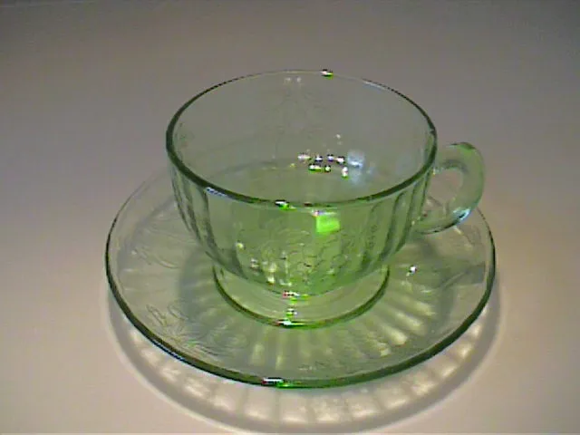 Vintage 1930'S Green Fruit Cup And Saucer - Hazel Atlas Depression Glass