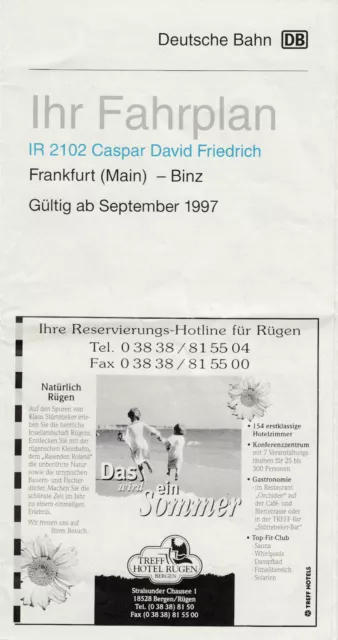 Ihr Reiseplan Db Ir 2102 Caspar David Friedrich Frankf. - Binz Sep.97 (Agk1604)