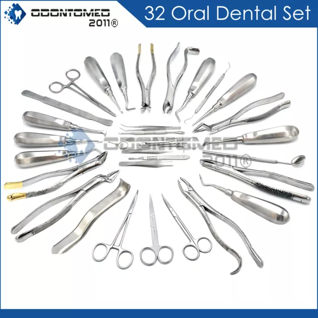 32 pcs Oral Dental Surgery Instruments Set Extracting Elevators Forceps Kit