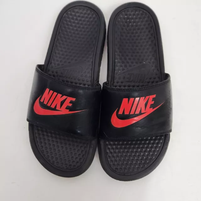 Nike Benassi JDI Black/Challenge Red Men's Slides Slip-On Sandals - Size 7