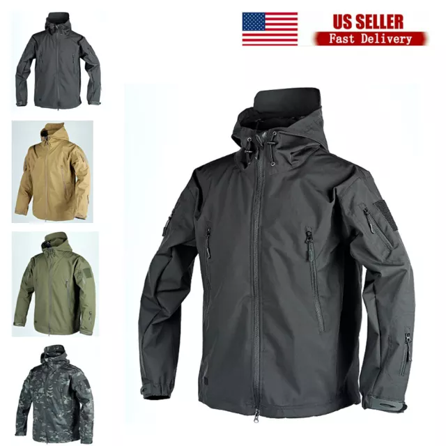 Mens Jacket Tactical Work Casual Coat Waterproof Military Hooded Full Zip Solid